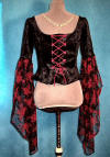 velvet and red rose flocked corset, rear view